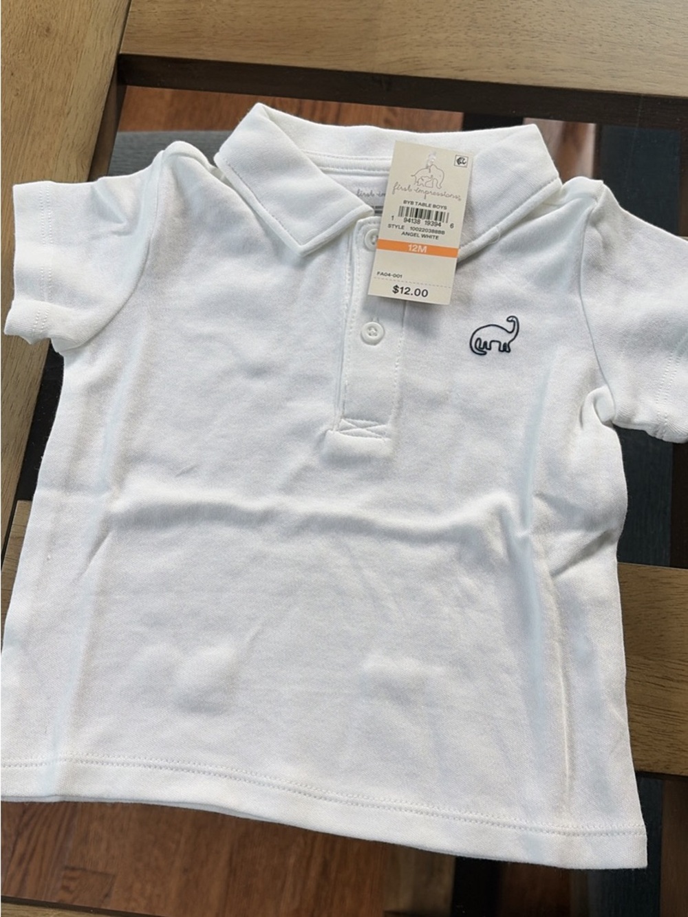 White Polo Shirt with Dino Embroidery - 12M